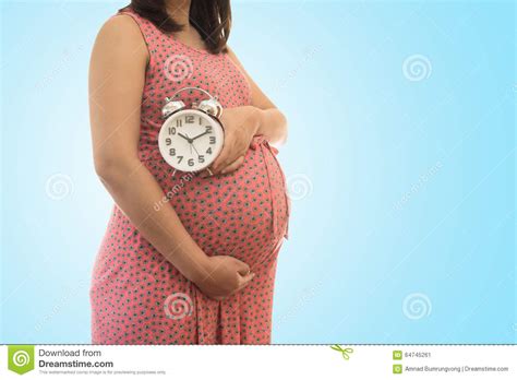 Pregnant Woman Holding Clock It S Time Stock Image Image Of Holding