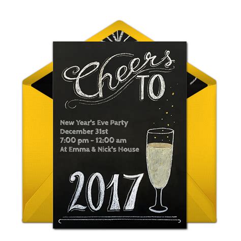 Free Chalkboard Cheers Invitations | Free party invitations, Online invitations, New years eve ...