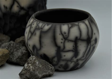 Naked Raku Ikebana Vase Raku Pottery Handmade Black And White Etsy My