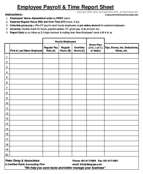 Detailed Payroll Report Template