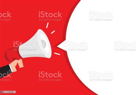 Male Hand Holding Megaphone With Speech Bubble Stock Illustration