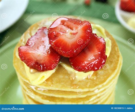 Strawberries On Pancakes Stock Image Image Of Stack 18230815