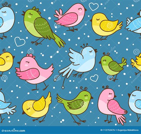 Seamless Pattern With Cute Birds Stock Vector Illustration Of Cartoon