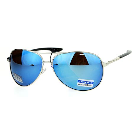 Sa106 Mens Arctic Blue Mirror Lens Sport Metal Aviator Sunglasses