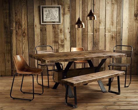 Vintage Industrial Rustic Reclaimed Plank Top Dining Table Uk