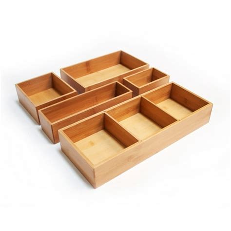 5 Piece Bamboo Storage Box Set With 3 Compartments By Seville Classics