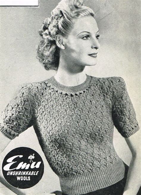 Vintage 1940s Knitting Pattern Ladies Pretty Lace Stitch Jumper Free