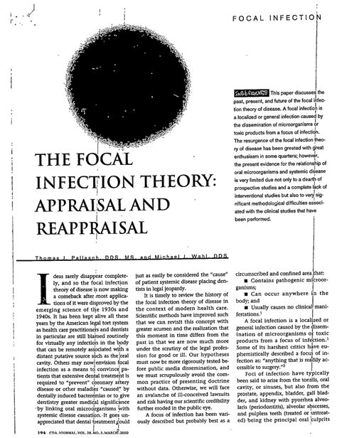 Pdf The Focal Infection Theory Appraisal And Reappraisal
