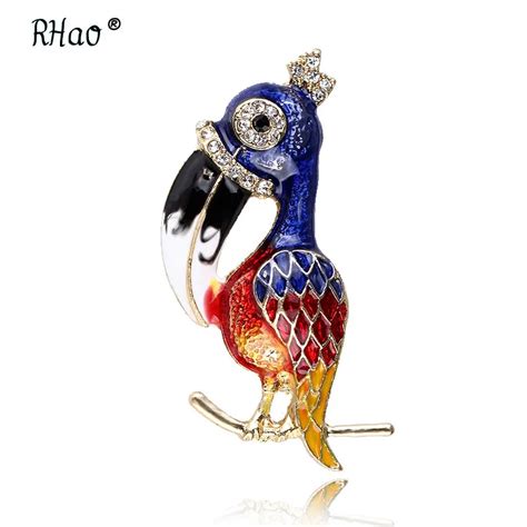 Rhao Funny Multi Color Birds Brooch Enamel Pins Large Long Mouth Bird