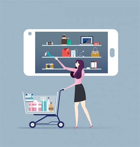 Online Einkaufen Frau Die Online Mit Dem Smartphone Kauft Premium