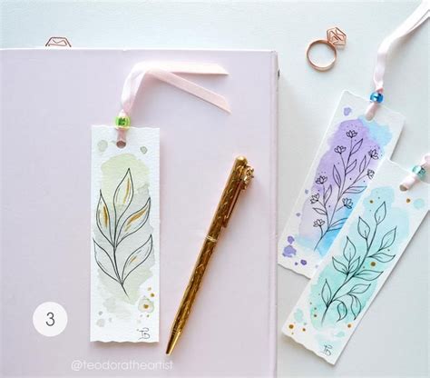 handmade watercolor bookmarks with botanical line art book etsy book art diy watercolor