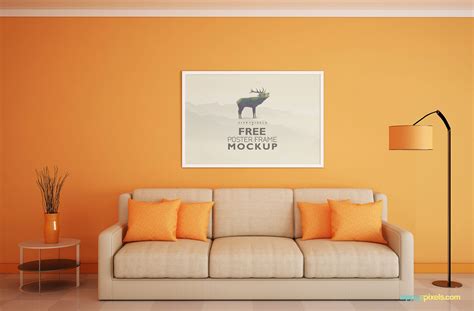 Beautiful Minimal Horizontal Poster Frame In A Living Room Mockup Free