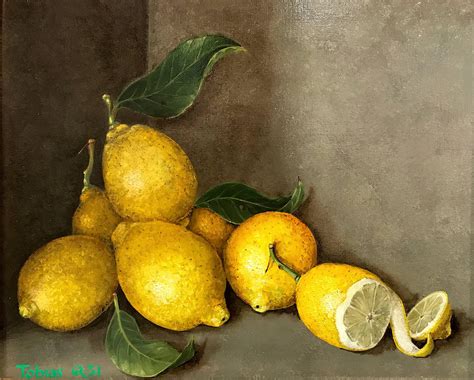 Bowl Of Lemons Fruit Still Life Original Oil Painting Campestre