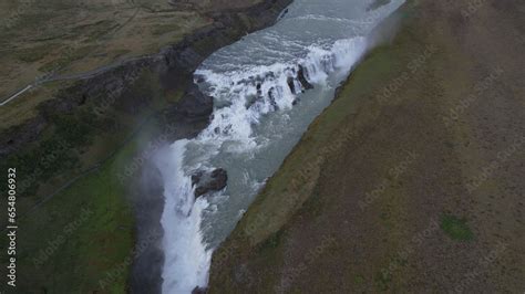 Aerial View Gullfoss Golden Falls Is A Waterfall Located In The