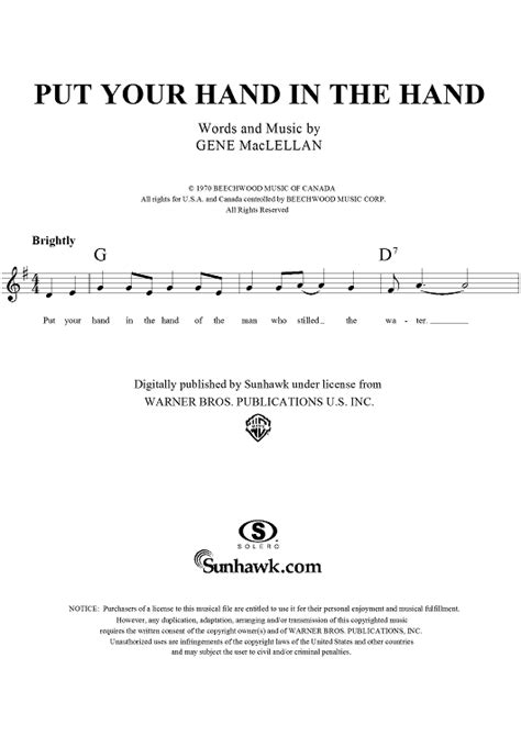 put your hand in the hand sheet music by anne murray for lead sheet sheet music now