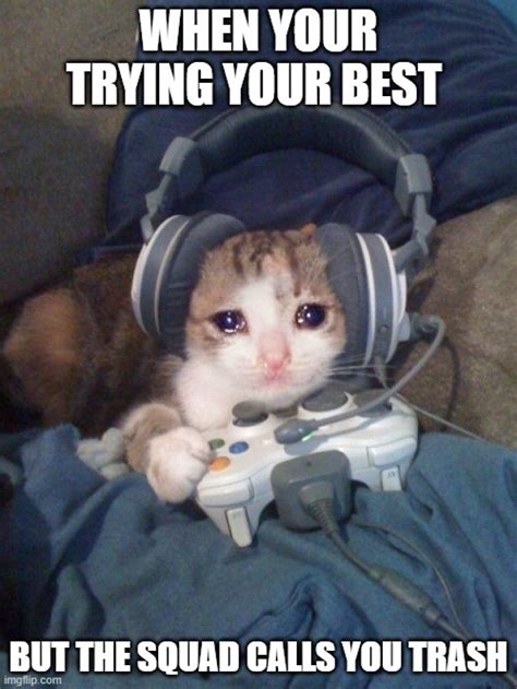 Sad Gamer Cat With Headphones Crying While Playing Video Games Imgflip