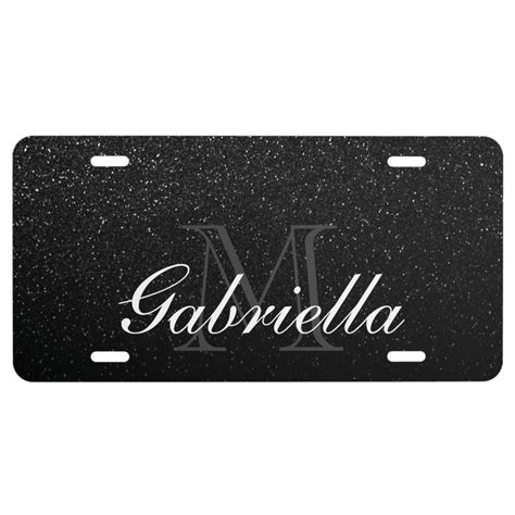 Black Glitter Monogram License Plate Zazzle