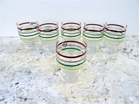 Vintage 6 Libbey Color Striped Juice Glasses With Original Etsy