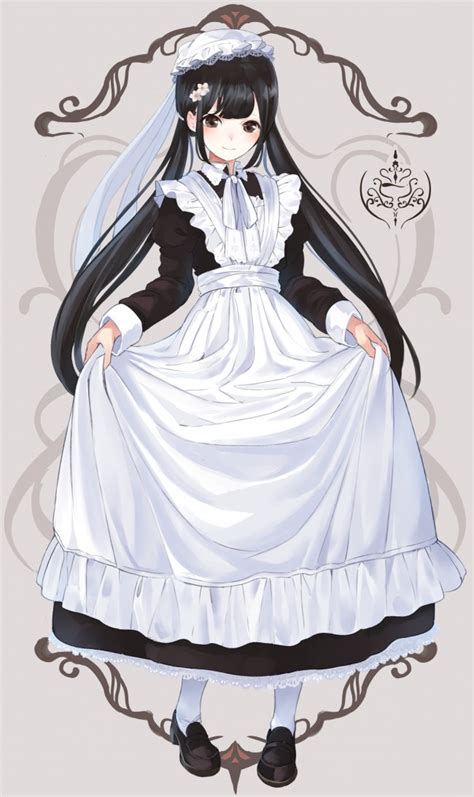 Wallpaper Anime Maid Girl Dress Black Hair Twintails