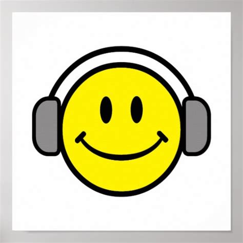 Cute Smiley Face With Headphones Poster Zazzle
