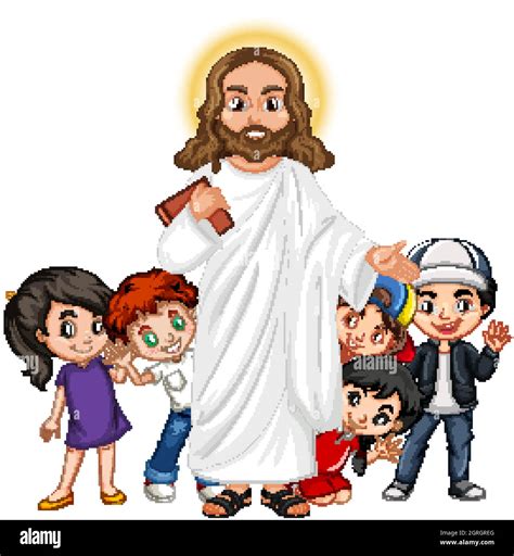 Jesús Con Un Personaje De Dibujos Animados De Grupo De Niños Imagen