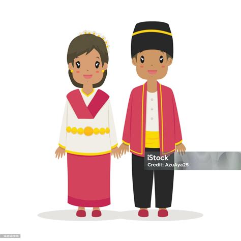 Cute Couple Wearing North Maluku Indonesia Traditional Dress Vector