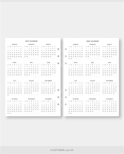 A5 2022 Yearly Calendar Printable Year At A Glance Yearly Etsy