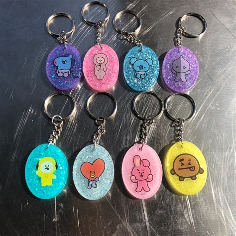 Large Oval Bt21 Character Keychain Etsy