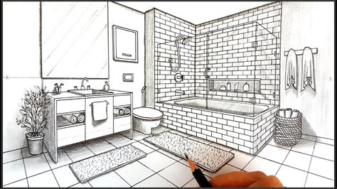 You need to constantly be thinking about which direction the lines will go and to what viewpoint they will converge so your drawing will make sense. Drawing a Bathroom in Two Point Perspective | Timelapse ...