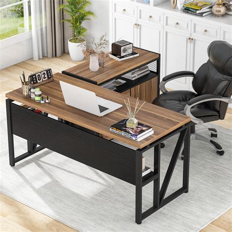 buy tribesigns l shaped desk with drawer cabinet 55 executive computer desk and lateral file