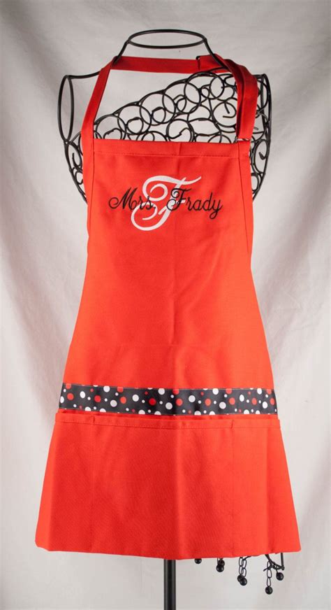 Monogrammed Apron Personalized Red Apron Embroidered Apron Shower T Womens Apron Kitchen