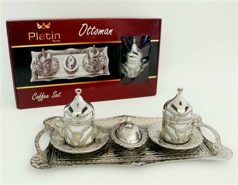Turkish Coffee Set For 2 People 10 Pcs Set With Tray Silver Colour