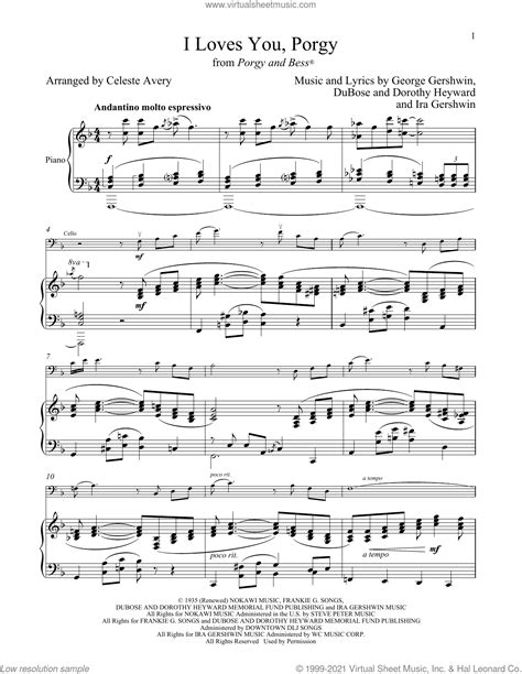 I Loves You Porgy From Porgy And Bess Sheet Music For Cello And Piano