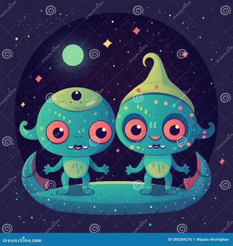 Cute Aliens In The Galaxy Stock Illustration Illustration Of Galaxy