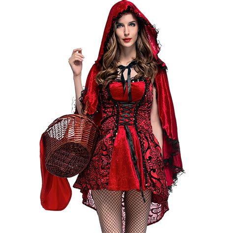 Women's Gothic Little Red Riding Hood Costume Halloween Fancy Dress - Adult Ladies Red Gothic Little Red Ridding Hood Cosplay Costumes