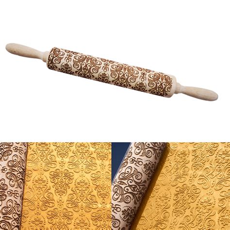 Engraved Carved Wood Embossed Rolling Pins Embossed Rolling Pin