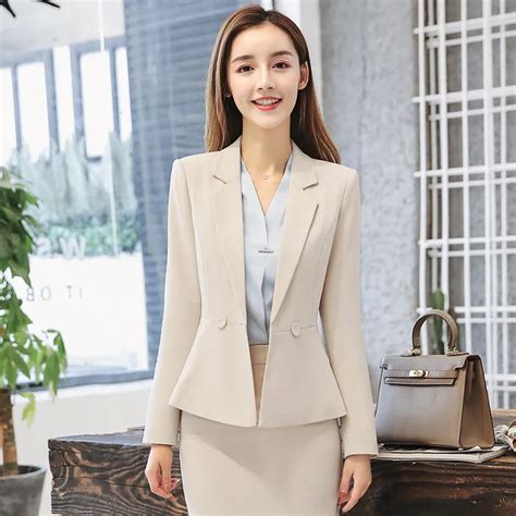 Apricot Formal Elegant Uniform Styles Blazers Suits Two Piece With Tops