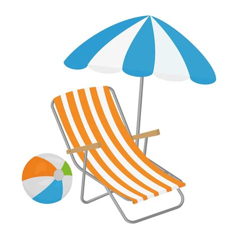 Premium Vector Striped Lounge Chair With Sun Umbrella And Beach