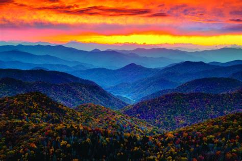 Sunset In The North Carolina Blue Ridge Parkway Mountains In Autumn