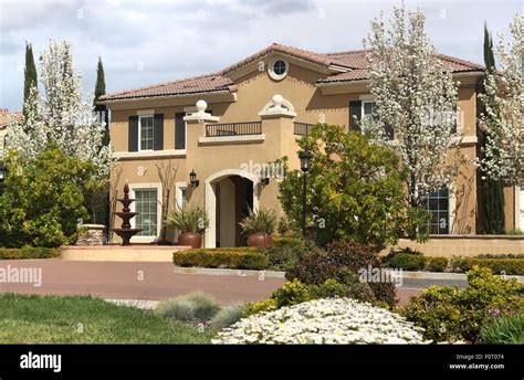 Beautiful Suburban Home During Spring Stock Photo Alamy