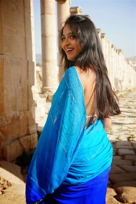 Anushka Shetty Hot Blue Saree Photoshoot Anushka Shetty Image Gallery