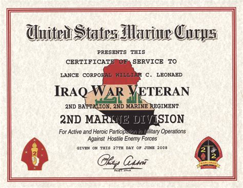 Usmc Iraq Veteran Certificate