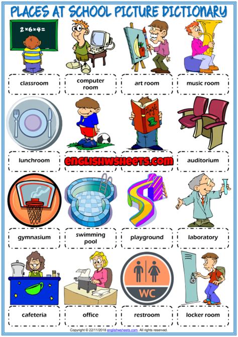 Places At School Esl Picture Dictionary Worksheet For Kids