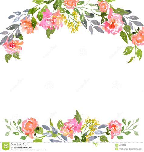 Weddings, bridal showers, engagement, birthday party. Watercolor Floral Card Template Stock Illustration - Image: 56975309