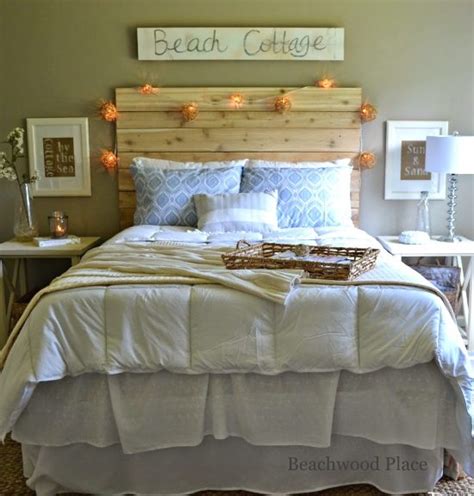 Beach Theme Guest Bedroom With Diy Wood Headboard Wall