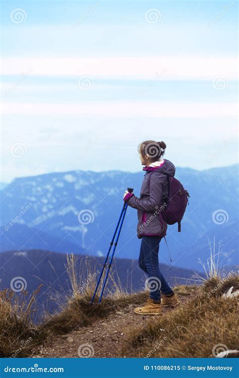 Tourist Girl At The Dolomites Stock Image Image Of Cime Peak 110086215
