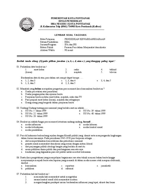 Soal uas pkn kls 5 ktsp semester 1. Soal Pers (PKn-XII)