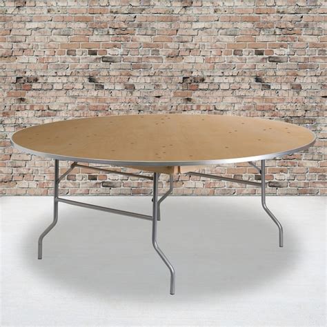 6 Foot Round Heavy Duty Birchwood Folding Banquet Table With Metal