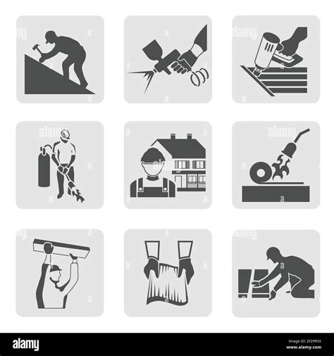 Roofer Construction Worker Tradesman House Builder Icons Set Isolated