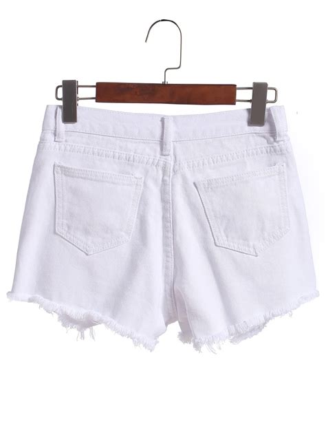 White Ripped Denim Shorts Sheinsheinside